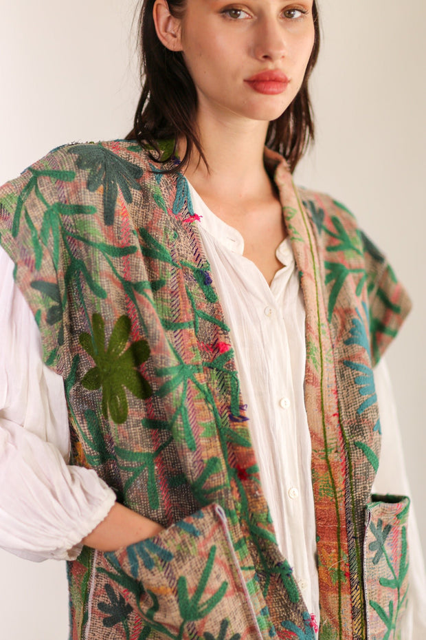 EMBROIDERED COTTON VEST WINU - sustainably made MOMO NEW YORK sustainable clothing, Kimono slow fashion
