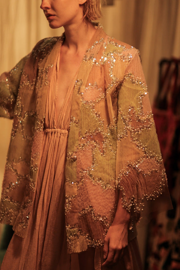 FLO SEQUINED EMBROIDERED SHORT KIMONO MAPS