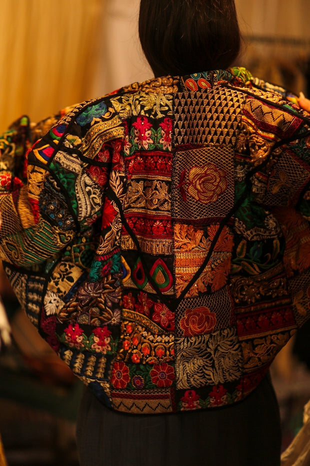 BLACK PATCHWORK JACKET FRINA - sustainably made MOMO NEW YORK sustainable clothing, bestseller slow fashion