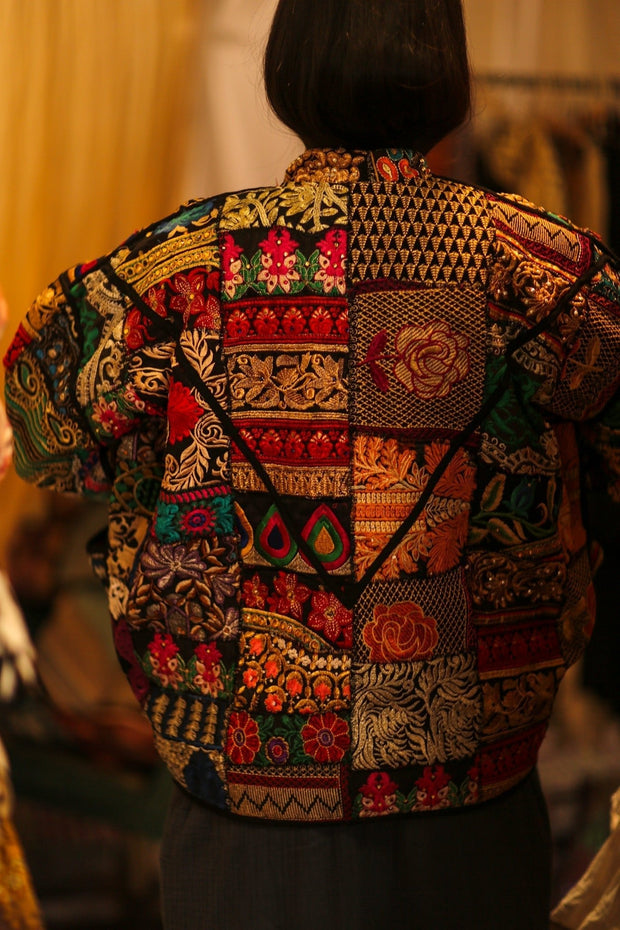 BLACK PATCHWORK JACKET FRINA - sustainably made MOMO NEW YORK sustainable clothing, bestseller slow fashion