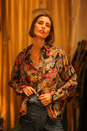 BOYFRIEND BILLIE BLACK OCEAN FLOWERS - sustainably made MOMO NEW YORK sustainable clothing, boyfrend shirt slow fashion