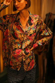 BOYFRIEND BILLIE BLACK OCEAN FLOWERS - sustainably made MOMO NEW YORK sustainable clothing, boyfrend shirt slow fashion