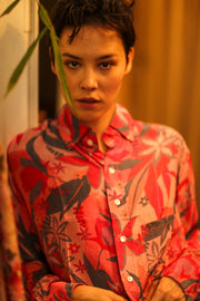 BOYFRIEND BILLIE LIGHT RED JUNGLE - sustainably made MOMO NEW YORK sustainable clothing, boyfrend shirt slow fashion