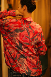 BOYFRIEND BILLIE LIGHT RED JUNGLE - sustainably made MOMO NEW YORK sustainable clothing, boyfrend shirt slow fashion