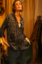 BOYFRIEND BILLIE NAVY BLUE FLOWER - sustainably made MOMO NEW YORK sustainable clothing, boyfrend shirt slow fashion