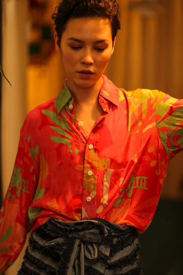 BOYFRIEND BILLIE PINK SPLASH - sustainably made MOMO NEW YORK sustainable clothing, boyfrend shirt slow fashion