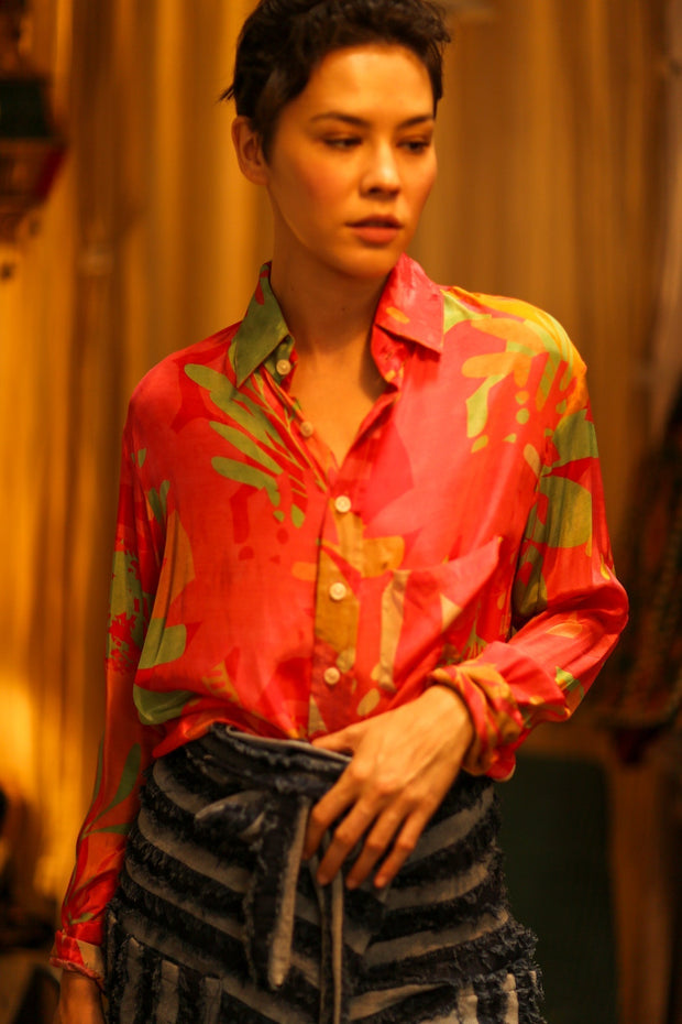 BOYFRIEND BILLIE PINK SPLASH - sustainably made MOMO NEW YORK sustainable clothing, boyfrend shirt slow fashion