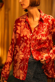 BOYFRIEND BILLIE RED JUNGLE - sustainably made MOMO NEW YORK sustainable clothing, boyfrend shirt slow fashion