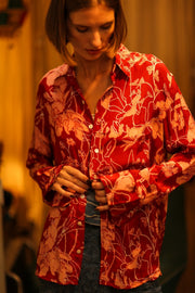 BOYFRIEND BILLIE RED JUNGLE - sustainably made MOMO NEW YORK sustainable clothing, boyfrend shirt slow fashion