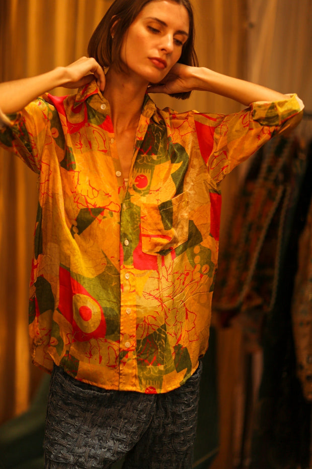 BOYFRIEND BILLIE SILK BUNNY - sustainably made MOMO NEW YORK sustainable clothing, boyfrend shirt slow fashion