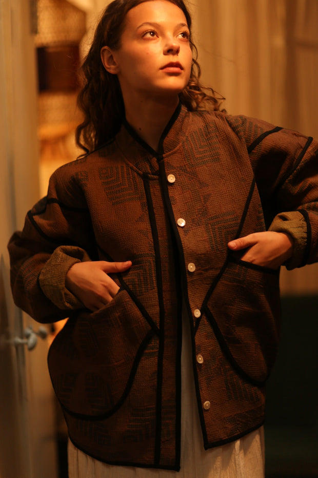 BROWN KANTHA JACKET FRANCESCA - sustainably made MOMO NEW YORK sustainable clothing, coatandjacket slow fashion
