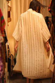 CREAM FRILL SEQUIN EMBROIDERED ISAI - sustainably made MOMO NEW YORK sustainable clothing, kimono slow fashion