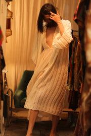 CREAM FRILL SEQUIN EMBROIDERED ISAI - sustainably made MOMO NEW YORK sustainable clothing, kimono slow fashion