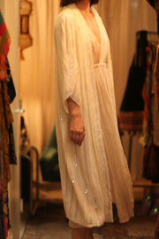 CREAM FRILL SEQUIN EMBROIDERED ISAI - sustainably made MOMO NEW YORK sustainable clothing, kimono slow fashion