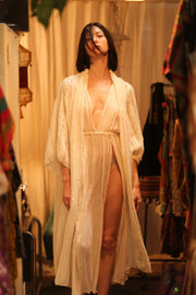 CREAM FRILL SEQUIN EMBROIDERED ISAI - sustainably made MOMO NEW YORK sustainable clothing, kimono slow fashion