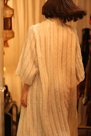 CREAM FRILL SEQUIN EMBROIDERED ISAI - sustainably made MOMO NEW YORK sustainable clothing, kimono slow fashion