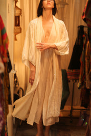 CREAM FRILL SEQUIN EMBROIDERED ISAI - sustainably made MOMO NEW YORK sustainable clothing, kimono slow fashion