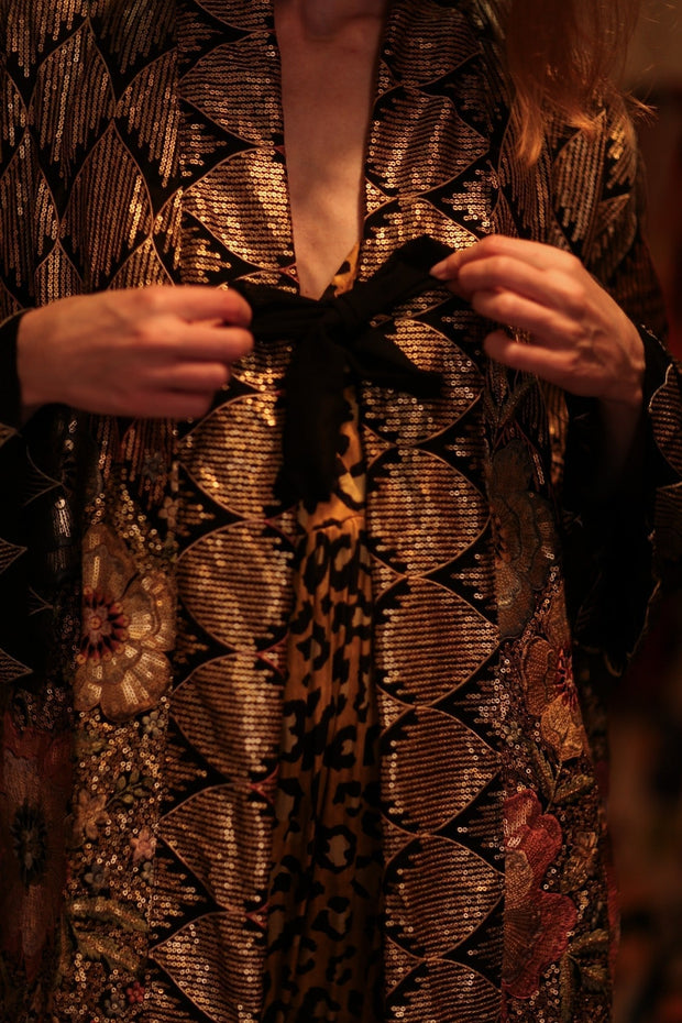 DIANA EMBELLISHED KIMONO - sustainably made MOMO NEW YORK sustainable clothing, embellished slow fashion