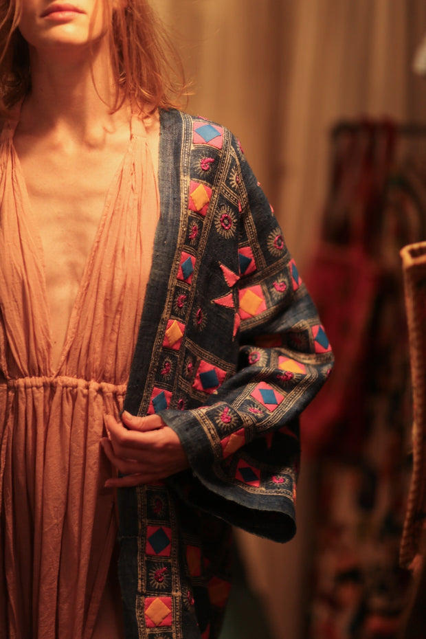 DUMA ARTISAN MADE EMBROIDERED KIMONO PINK 3 - sustainably made MOMO NEW YORK sustainable clothing, Coat slow fashion