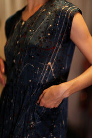 EDITH SILK DRESS BLUE PAINTER - sustainably made MOMO NEW YORK sustainable clothing, Boho Chic Dress slow fashion