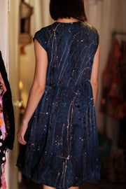 EDITH SILK DRESS BLUE PAINTER - sustainably made MOMO NEW YORK sustainable clothing, Boho Chic Dress slow fashion