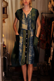 EDITH SILK DRESS BLUE STRIPE - sustainably made MOMO NEW YORK sustainable clothing, Boho Chic Dress slow fashion