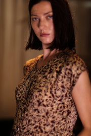 EDITH SILK DRESS GREY FLORAL - sustainably made MOMO NEW YORK sustainable clothing, Boho Chic Dress slow fashion