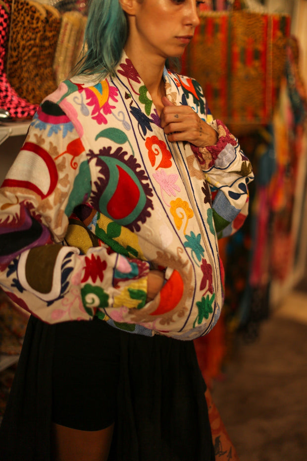 EMBROIDERED BOMBER JACKET CLARA - sustainably made MOMO NEW YORK sustainable clothing, bestseller slow fashion