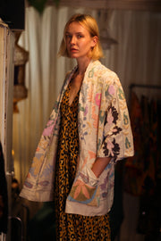 EMBROIDERED SHORT KIMONO MONTY SUZANI PASTEL - sustainably made MOMO NEW YORK sustainable clothing, embellished slow fashion