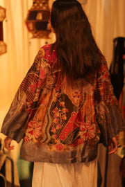 EMBROIDERED SILK SHORT KIMONO CARINE - sustainably made MOMO NEW YORK sustainable clothing, kimono slow fashion