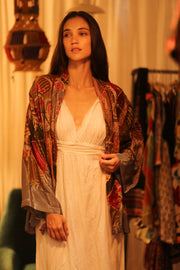 EMBROIDERED SILK SHORT KIMONO CARINE - sustainably made MOMO NEW YORK sustainable clothing, kimono slow fashion