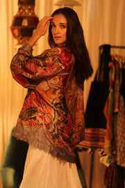 EMBROIDERED SILK SHORT KIMONO CARINE - sustainably made MOMO NEW YORK sustainable clothing, kimono slow fashion