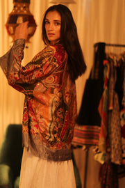 EMBROIDERED SILK SHORT KIMONO CARINE - sustainably made MOMO NEW YORK sustainable clothing, kimono slow fashion