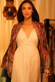 EMBROIDERED SILK SHORT KIMONO CARINE - sustainably made MOMO NEW YORK sustainable clothing, kimono slow fashion