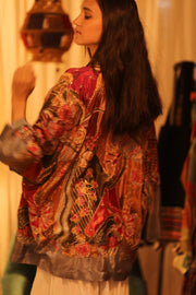 EMBROIDERED SILK SHORT KIMONO CARINE - sustainably made MOMO NEW YORK sustainable clothing, kimono slow fashion