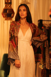EMBROIDERED SILK SHORT KIMONO CARINE - sustainably made MOMO NEW YORK sustainable clothing, kimono slow fashion