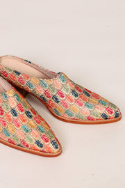 EMBROIDERED WESTERN HEEL MULES TAHIA - sustainably made MOMO NEW YORK sustainable clothing, mules slow fashion