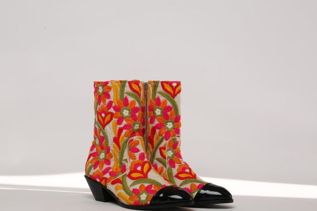 ESME FLORAL EMBROIDERED BOOTS - sustainably made MOMO NEW YORK sustainable clothing, ankle boots slow fashion