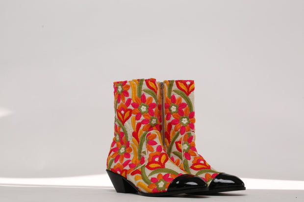 ESME FLORAL EMBROIDERED BOOTS - sustainably made MOMO NEW YORK sustainable clothing, ankle boots slow fashion