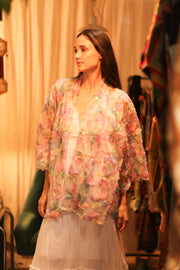 FEATHER FRILL SHORT KIMONO LORILA - sustainably made MOMO NEW YORK sustainable clothing, kimono slow fashion