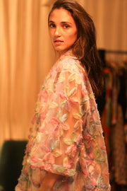 FEATHER FRILL SHORT KIMONO LORILA - sustainably made MOMO NEW YORK sustainable clothing, kimono slow fashion