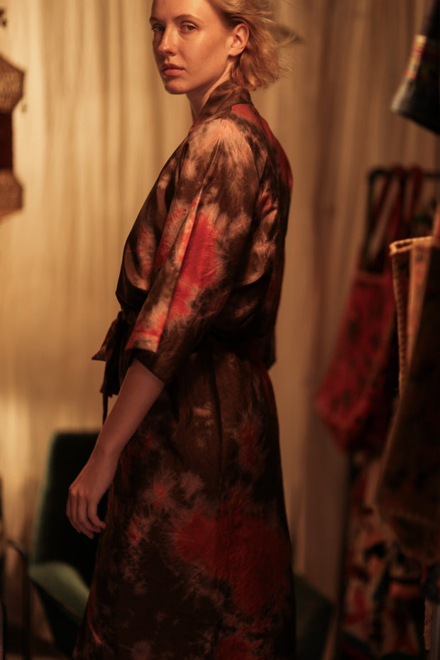 FIRE THAI SILK KIMONO - sustainably made MOMO NEW YORK sustainable clothing, handmade slow fashion