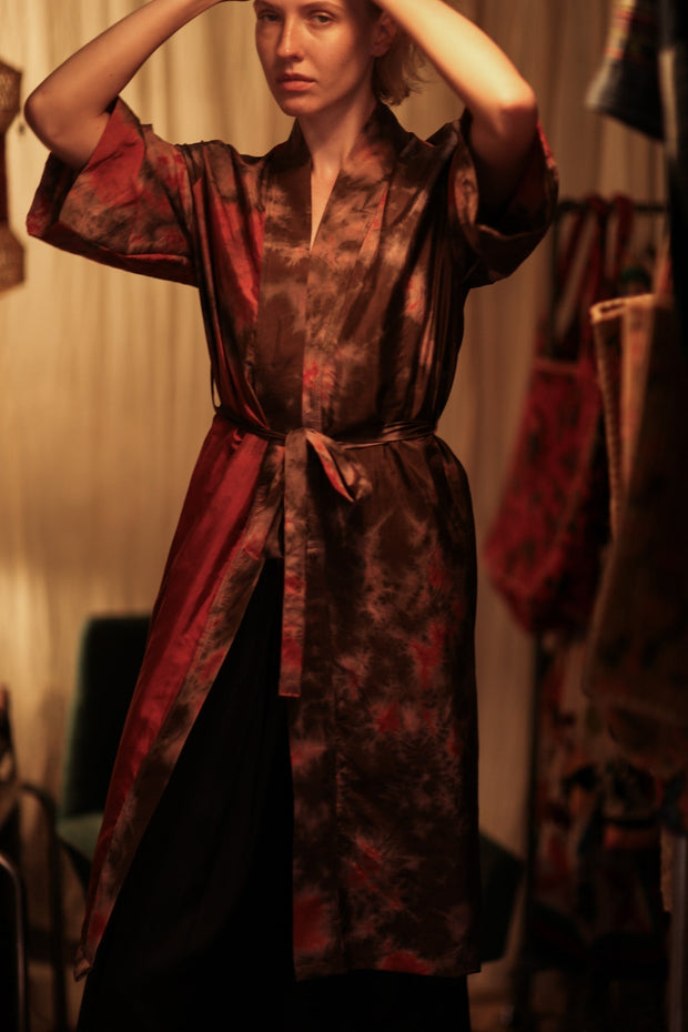FIRE THAI SILK KIMONO - sustainably made MOMO NEW YORK sustainable clothing, handmade slow fashion