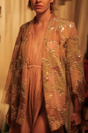 FLO SEQUINED EMBROIDERED SHORT KIMONO MAPS - sustainably made MOMO NEW YORK sustainable clothing, embellished slow fashion