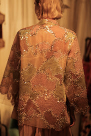 FLO SEQUINED EMBROIDERED SHORT KIMONO MAPS - sustainably made MOMO NEW YORK sustainable clothing, embellished slow fashion