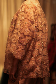 FLO SEQUINED EMBROIDERED SHORT KIMONO PASTEL PINK - sustainably made MOMO NEW YORK sustainable clothing, embellished slow fashion