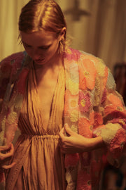FLO SEQUINED EMBROIDERED SHORT KIMONO PINK - sustainably made MOMO NEW YORK sustainable clothing, embellished slow fashion