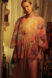FLO SEQUINED EMBROIDERED SHORT KIMONO PINK - sustainably made MOMO NEW YORK sustainable clothing, embellished slow fashion