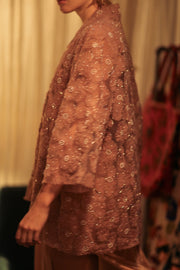 FLO SEQUINED EMBROIDERED SHORT KIMONO VERY PINK - sustainably made MOMO NEW YORK sustainable clothing, embellished slow fashion