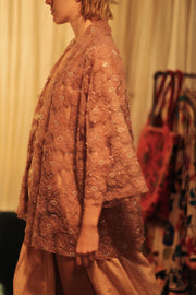 FLO SEQUINED EMBROIDERED SHORT KIMONO VERY PINK - sustainably made MOMO NEW YORK sustainable clothing, embellished slow fashion